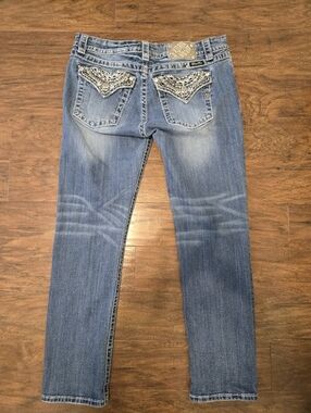 Miss Me Easy Skinny Fit Womens 32x29 Midrise Blue Jeans Embellished Rhinestone